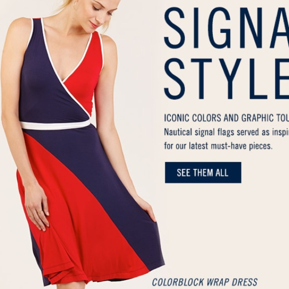 Nautica Blue And Red Faux Wrap Sleeveless Dress